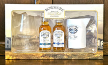 Load image into Gallery viewer, Bowmore Minature 12yr 17yr Single Malt Glass & Water Jug Gift Pack 43%ABV 5cl * 2