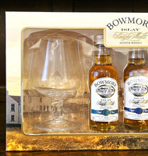 Load image into Gallery viewer, Bowmore Minature 12yr 17yr Single Malt Glass & Water Jug Gift Pack 43%ABV 5cl * 2